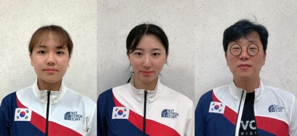 왼쪽부터 전수인 김정미 선수, 김병진 코치