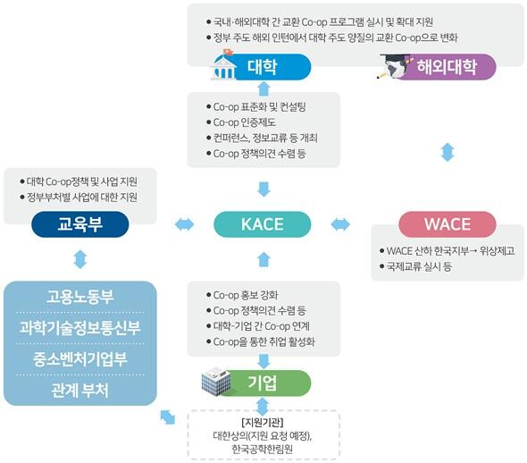 한국 산학 연계 현장실습협회(KACE) 추진 체계도. 자료=교육부 제공