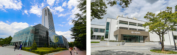 영남대 중앙도서관(왼쪽)과 이종우과학도서관 전경. 사진=영남대 제공