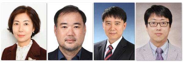 (왼쪽부터) 이유미 약학과 교수, 박수영 고분자공학과 교수, 박창민 환경공학과 교수, 박대진 전자공학부 교수. 사진=경북대 제공 