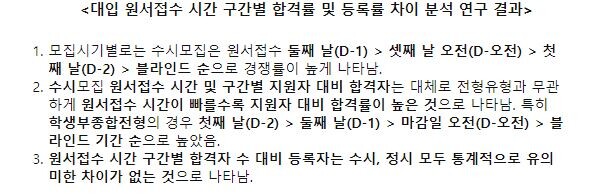 출처= 임진택 외 3명(2019), '대입 원서접수 시간 구간별 합격률 및 등록률 차이 분석 연구', '입학전형연구' 제8권, 경희대학교 입학전형연구센터